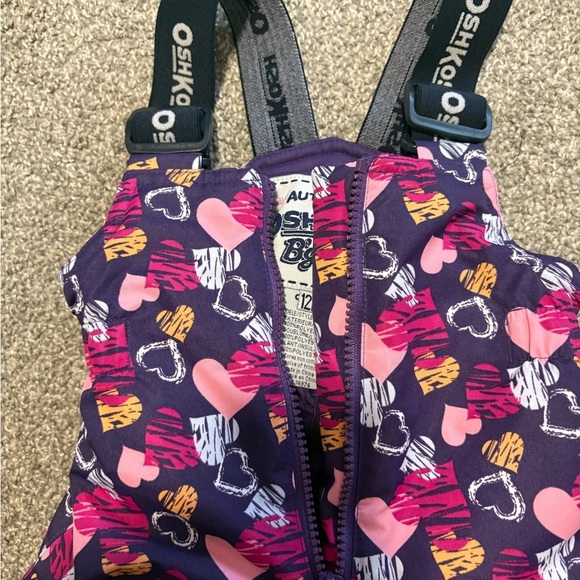 OshKosh B'gosh Purple Pink Heart Printed Kids Snow Bib Overalls Size 12m - Picture 7 of 9